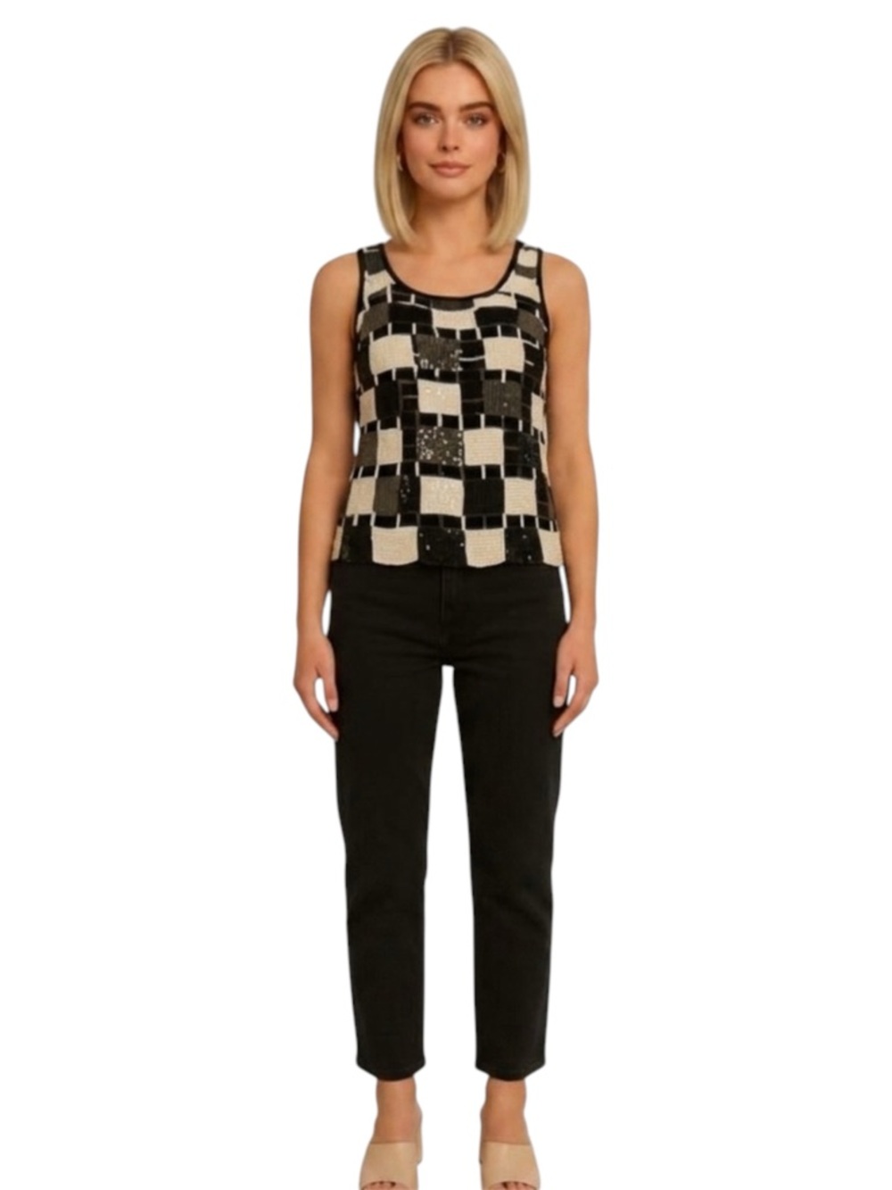 Sagaie Paris vTG 90s Crochet Tank Top Black/White Checkerboard Sequin 
 XXS /0